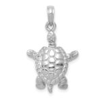 14K White Gold Solid Polished 3-D Turtle with Moveable Head and Legs Pendant