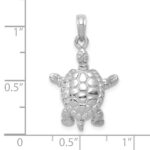 14K White Gold Solid Polished 3-D Turtle with Moveable Head and Legs Pendant - Image 5