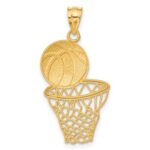 14K Satin Diamond-Cut Basketball and Net Pendant - Image 3