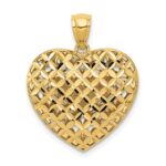 14K Two-tone Polished Reversible Diamond-cut Filigree Heart Pendant - Image 4