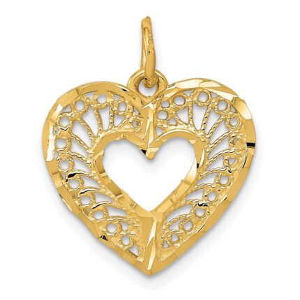 14K Polished Diamond-cut Filigree Heart Pendant