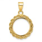 Wideband Distinguished Coin Jewelry 14k Diamond-cut with Rope 14.0mm Prong Coin Bezel Pendant