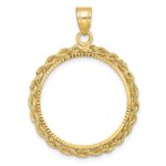 Wideband Distinguished Coin Jewelry 14k Diamond-cut with Rope 22.0mm Prong Coin Bezel Pendant