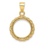 Wideband Distinguished Coin Jewelry 14k Polished Rope 14.0mm Prong Coin Bezel Pendant