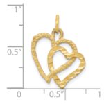 14K Polished and Textured Double Heart Pendant - Image 4