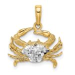 14k and White Rhodium Diamond-cut Blue Crab Pendant