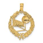 14k Volleyball Story in Leaf Circle Charm - Image 4