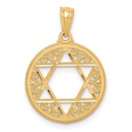 14k Filigree Star of David Round Pendant