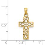 14K Cut-out Flower In Diamond-cut Cross Charm - Image 4