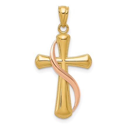 14K Two-Tone Polished Cross with Drape Pendant