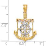 14k Tri-color Diamond-cut and Textured Mariners Crucifix Pendant - Image 4