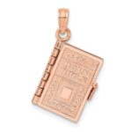 14k Rose Gold 3-D HOLY BIBLE with Lord's Prayer and Moveable Pages Pendant