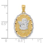 14k and White Rhodium Angel Scalloped Edge Oval Pendant - Image 4
