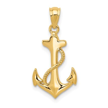 14k Polished Anchor with Rope Pendant
