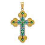 14K Multi-color Acrylic Enameled Flower Center Budded Cross Pendant