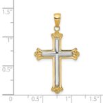 14K and White Rhodium Budded Yellow Cross Frame Pendant - Image 3