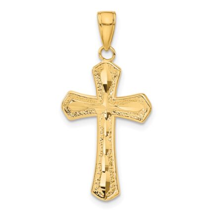 14K Diamond-cut Beveled Edges Cross Pendant