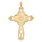14K and White Rhodium Diamond-cut Beaded Trim Cross Pendant - Image 3