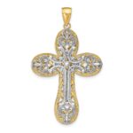14K Two-tone Diamond-cut Layered Cross Pendant