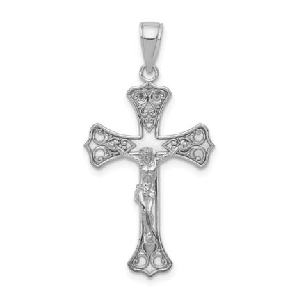 14K White Gold Crucifix Pendant
