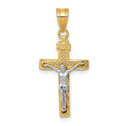 14K Two-tone Diamond-cut Lattice Cross with Crucifix Pendant