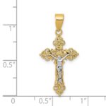 14K Two-Tone Small Lacy-Edge Inri Crucifix Pendant - Image 3