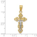 14K Two-tone Small Narrow Crucifix Pendant - Image 3