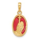 14K Red Enamel Praying Hands and Cross Oval Pendant - Image 3