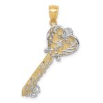 14K and White Rhodium Polished I LOVE YOU Script Fleur de Lis Heart Key Charm