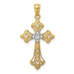 14K and White Rhodium Diamond-Cut Fleur de Lis Cross Pendant