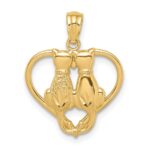14K Sitting Cats in a Heart Pendant
