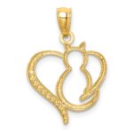 14K and White Rhodium Sitting Cat in a Heart Pendant - Image 3