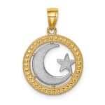 14K and White Rhodium Star and Moon Pendant