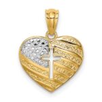 14K with White Rhodium US Flag With Cross Heart Pendant