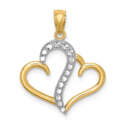 14K and White Rhodium Polished Double Heart Pendant
