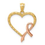 14K and Rose Rhodium Pink Ribbon with Heart Pendant