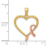 14K and Rose Rhodium Pink Ribbon with Heart Pendant - Image 4