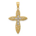 14K White Rhodium Diamond-cut Passion Cross Pendant