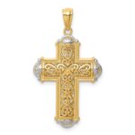 14K and White Rhodium Diamond-cut Reversible Cross Pendant
