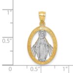 14K and White Rhodium Polished Cut-out Miraculous Medal Oval Pendant - Image 4