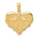 14K Angel in Heart Scalloped Edge Pendant
