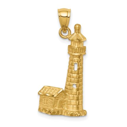 14K Brushed Diamond-cut Corolla NC Lighthouse Pendant