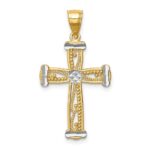 14K and White Rhodium Cross Pendant
