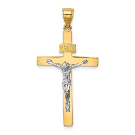 14K Two-tone INRI Crucifix Pendant