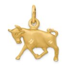 14k Satin Diamond-cut Taurus Zodiac Charm
