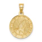 14K and White Rhodium Praying Hands Round Pendant - Image 3