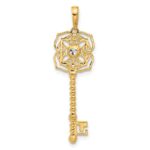 14k and White Rhodium Diamond-cut Floral Key Pendant
