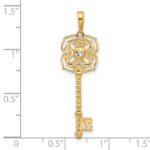 14k and White Rhodium Diamond-cut Floral Key Pendant - Image 4