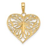 14K and White Rhodium Diamond-cut Butterfly Heart Pendant - Image 3