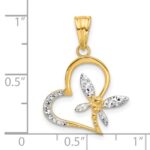 14K and White Rhodium Diamond-cut Dragonfly on Heart Pendant - Image 4